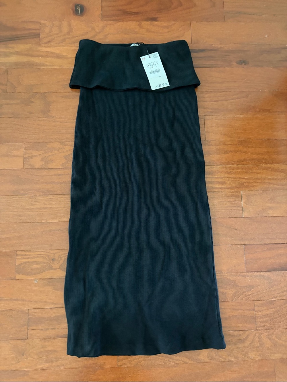 Zara Black Fold-Over Waist Midi Skirt